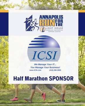 ICSI logo on the Half Marathon Sponsor banner at Annapolis RUN for The Light House